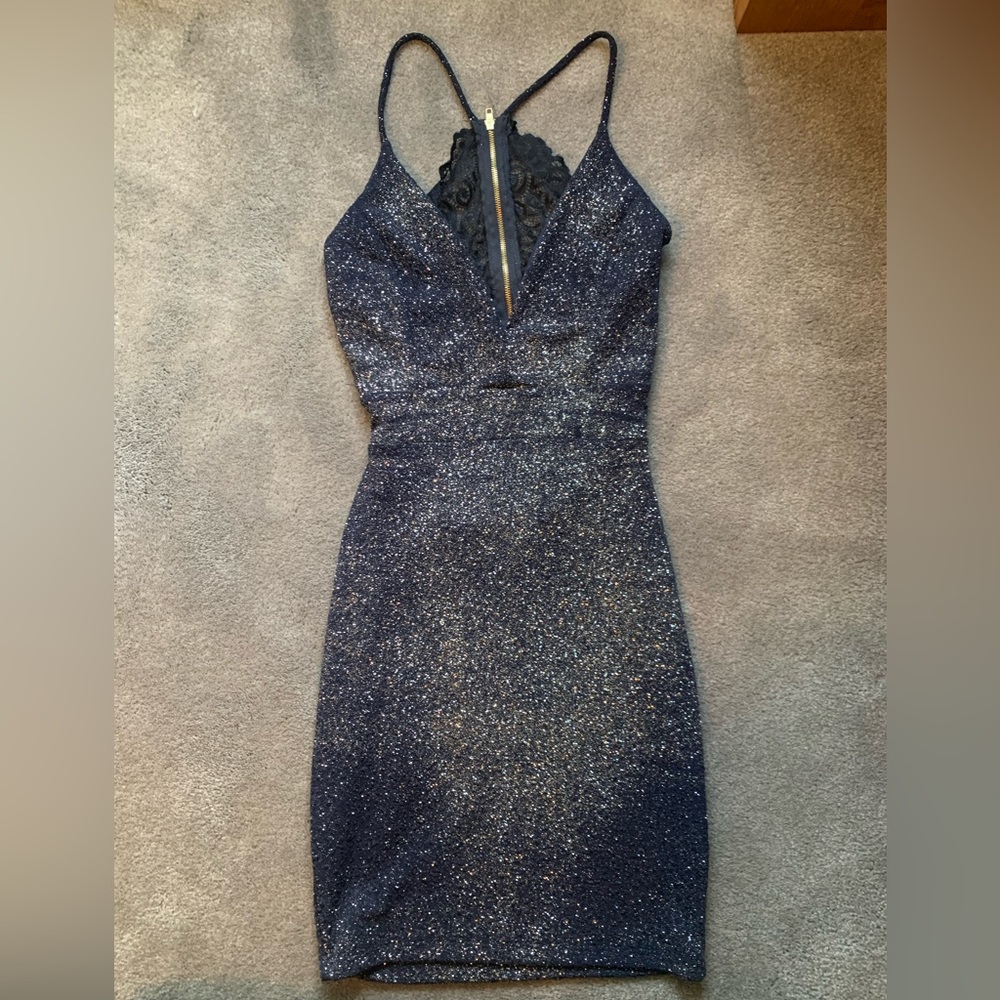 NAVY SEQUENCE MINI DRESS